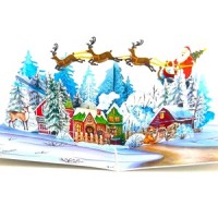 BC Worldwide Ltd 3D pop up Xmas card Merry Christmas Santa Claus reindeer sledge gift forest country mansion snow seasonal greetings celebration blank